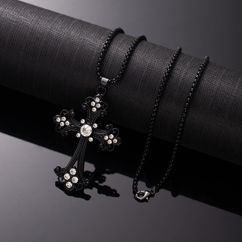 Wholesale Hollow Flower Necklace Diamond Cross Pendant Necklace Sweater Chain